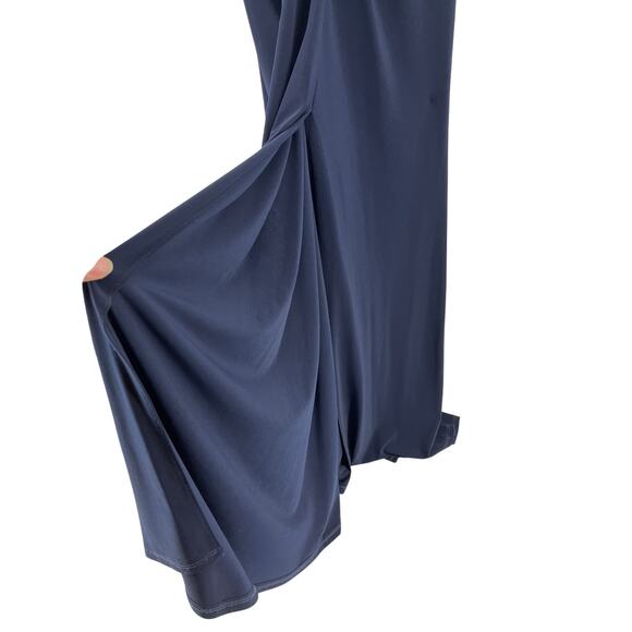 Vera Wang Navy Blue Long Sleeve V Neck Ruched Evening Gown Long Dress (4) - Picture 9 of 13